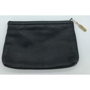 Vtg Womens Clemente Soft All Leather Clutch Handbag Purse Black w Zipper Opening
